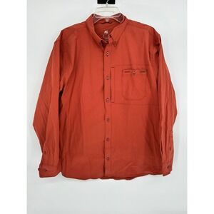 AG Gear Mens Long Sleeve Button Down Shirt Orange Stain Repel Anti Odor LG